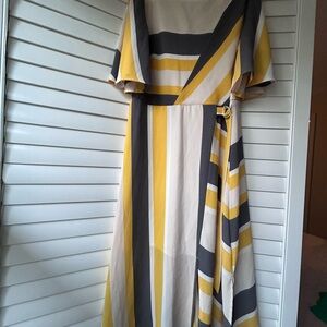 Luxology Striped Yellow and Gray Dress with Belt